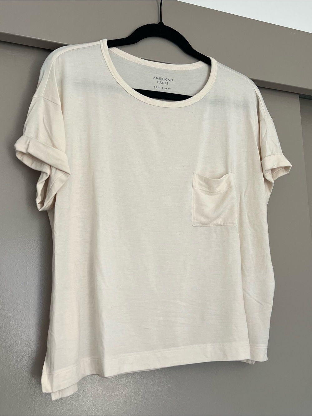 American Eagle Cream Pocket Tee